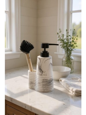 Özbience Mermer Görünümlü Seramik Fırçalı Tezgah Üstü Sıvı Sabunluk