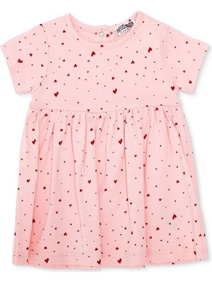 Hellobaby Kız Bebek Elbise Kalp Baskılı Çıtçıtlı Bisiklet Yaka Kısa Kol