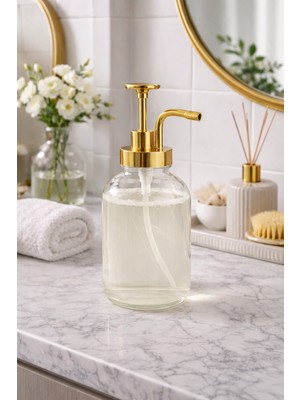 Özbience Şeffaf Kristal Cam Pompalı Sıvı Sabunluk, 500 Ml, Şıklık ve Temizlik Keyfi