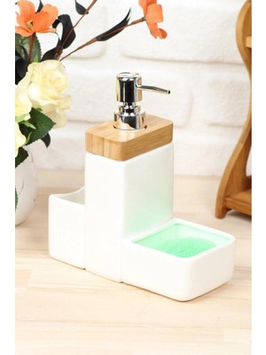 Özbience Bambu Kapaklı Porselen Sıvı Sabunluk, Şık ve Kullanışlı Tasarım