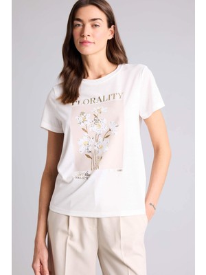 DeFacto Bisiklet Yaka Çiçekli Kısa Kollu Tişört H2032AX26SM