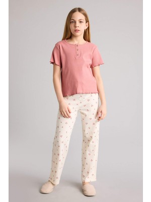 DeFacto %100 Pamuklu Fitilli Kaşkorse 2'li Pijama Takımı Kız Çocuk H2656A826SP