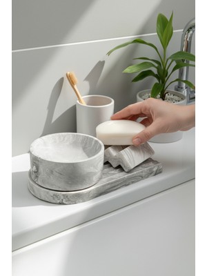 Özbience 3 Parça Mermer Desenli Beton Banyo Düzenleyici ve Sunum Tepsisi