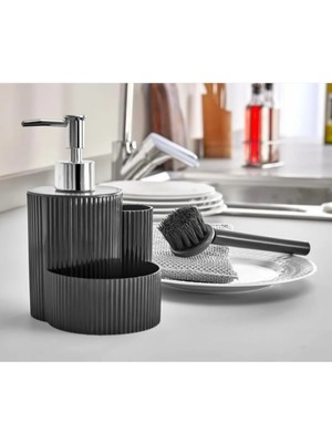 Özbience Modern Bulaşık Sıvı Sabunluk Seti, Fırça ve Inox Sünger ile Şıklık