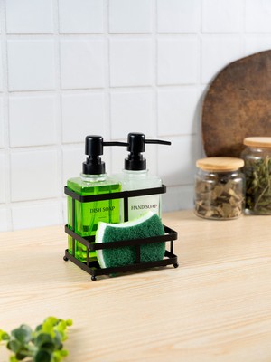 Özbience Soft Dokulu Metal Standlı 500ML Ikili Kare Cam Sıvı Sabunluk Seti