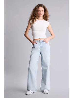 DeFacto %100 Pamuk Low Rise Wide Leg Düşük Bel Uzun Jean Yıkamalı Pantolon G2208AX26SP