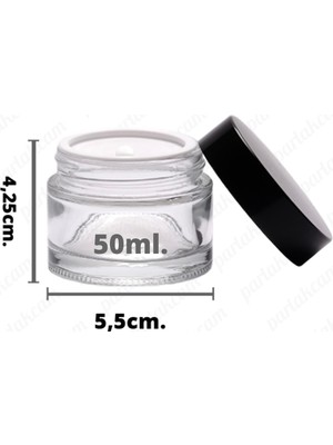 Özbience 50ML 2'li Şeffaf Cam Krem Kavanozu Siyah Kapaklı ve Koruyucu Kapaklı