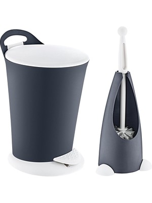 Özbience Pratik Pedallı Çöp Kovası ve Klozet Fırçası Seti, Antrasit Renk