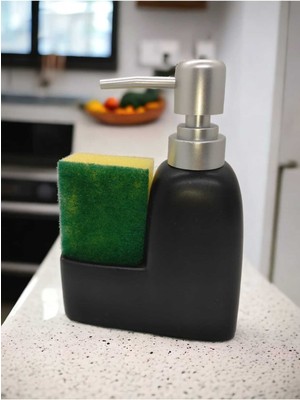 Özbience Şık Porselen Mat Beyaz Siyah Gri Mutfak Sıvı Sabunluk Bulaşık Deterjanlık