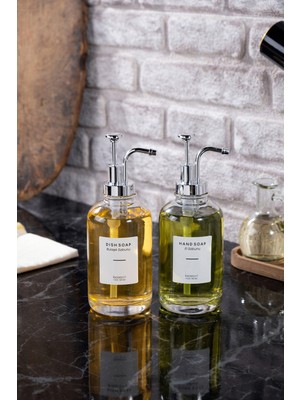 Özbience 2'li 500 ml Cam Sıvı Sabunluk Seti Mutfak Için, Şık ve Kullanışlı