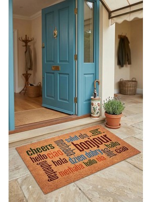 Valerine Life Farklı Dillerde Merhaba Yazılı Hoşgeldiniz işyeri Ev Ofis Kapı Önü Dış Paspası 45x70cm