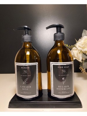 Özbience Siyah Bölmeli Standlı 500ML Bulaşık Deterjanı ve Sabunluk Seti