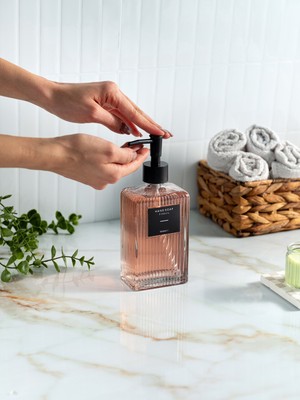 Özbience 500 ml Tezgah Üstü Cam Sıvı Sabunluk ve Deterjanlık Seti (2'li)