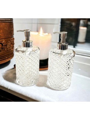 Özbience Iki Adet Lüks Cam Sıvı Sabun ve Bulaşık Deterjanı Sabunluk Seti