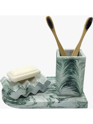 Özbience 3'lü Mermer Desenli Banyo Aksesuar Takımı, Şık ve Kullanışlı Set