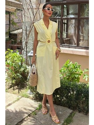 Hiccup Kadın Janes Kesik Detaylı Midi Elbise Kehribar Sarısı