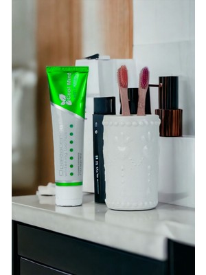 Özbience Beyaz Renk Diş Fırçası Kabı ve Fırçalık Seti, Pratik ve Şık Tasarım