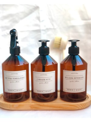 Özbience 3'lü 500ML Amber Cam Görünümlü Plastik Çok Amaçlı Temizlik Seti