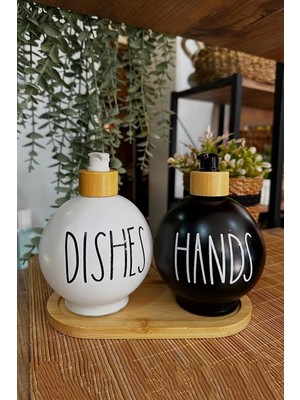 Özbience Elips Bambu Standlı 2l Cam Sıvı Sabun ve Losyon Şişesi