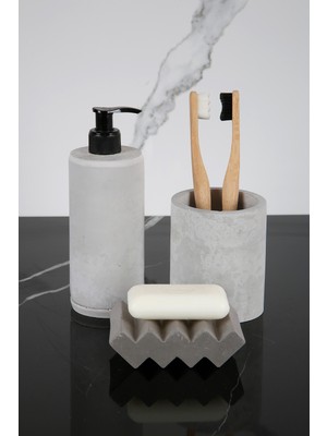 Özbience Mermer Desenli 3 Parça Banyo Seti, Sıvı Sabunluk, Diş Fırçalığı ve Katı Sabunluk