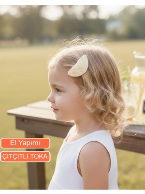 Miccolatte Kız Çocuk Limon Figürlü El Örgüsü Çıtçıtlı Toka