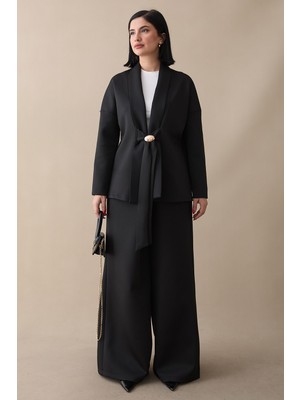inStyle Broş Detay Ceketli Siyah Ikili Takım