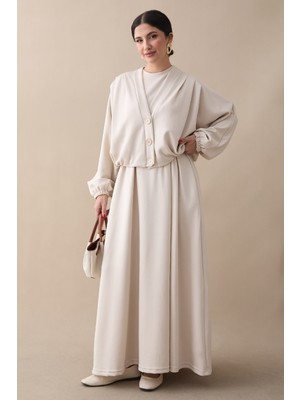 inStyle Yarasa Kol Ceketli Elbiseli Ekru Oyşo Takım