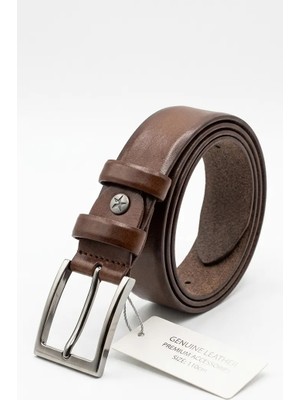 Growish GK0001 Paslanmaz Toka Eni 3,5 cm Köprülü Kahverengi Klasik Kemer