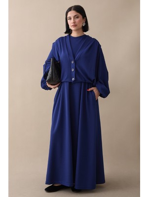 inStyle Yarasa Kol Ceketli Elbiseli Lacivert Oyşo Takım