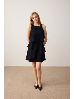 Jimmy Key  Siyah Düz Kesim Bisiklet Yaka Dokuma Elbise