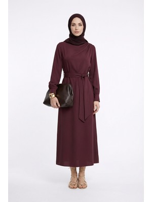 Armine Trend Drape Detaylı Belden Kuşaklı Elbise Mürdüm 26YT904