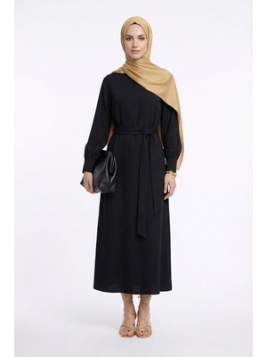 Armine Trend Drape Detaylı Belden Kuşaklı Elbise Siyah 26YT904