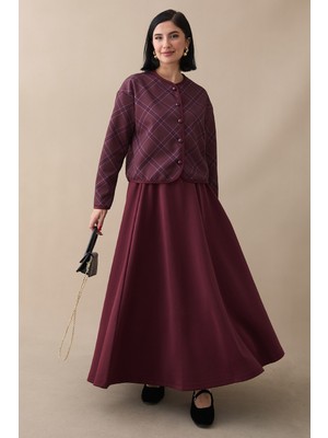 inStyle Ekose Desen Ceket Etek Bordo Takım