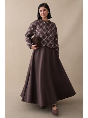 inStyle Ekose Desen Ceket Etek Acı Kahve Takım