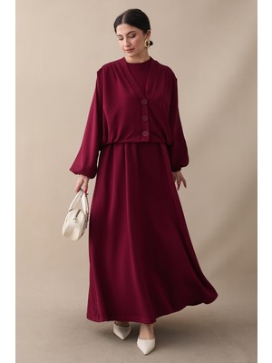 inStyle Yarasa Kol Ceketli Elbiseli Bordo Oyşo Takım