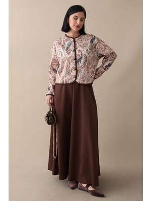 inStyle Şal Desen Ceket Etek Kahverengi Takım