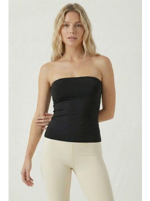 Rays Siyah Yırtmaçlı Straplez Bluz 9008