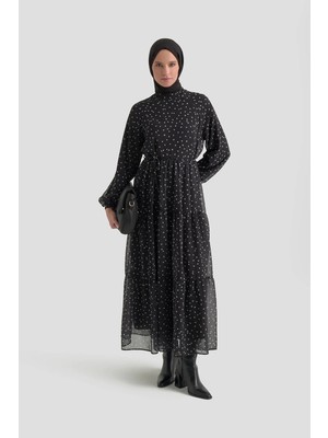 Armine Trend Beli Ipli Puantiyeli Elbise Siyah 26YT910
