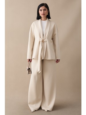 inStyle Broş Detay Ceketli Bej Ikili Takım