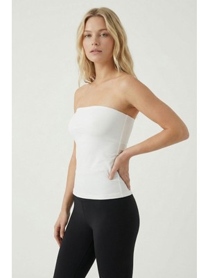 Rays Beyaz Yırtmaçlı Straplez Bluz 9008