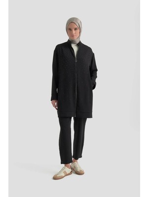 Armine Trend Taş Detaylı Fermuarlı Pantolonlu Ikili Takım Siyah 26YT625