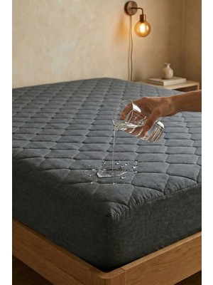 Nart Home Yatak Alezi Pamuklu Kapitone Fitted Full Kenar Sıvı Geçirmez Yatak Koruyucu Gri
