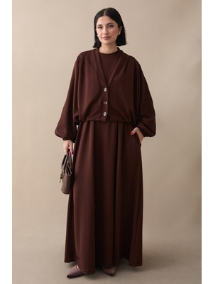 inStyle Yarasa Kol Ceketli Elbiseli Kahverengi Oyşo Takım