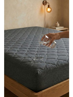 Nart Home Yatak Alezi Pamuklu Kapitone Fitted Full Kenar Sıvı Geçirmez Yatak Koruyucu Gri
