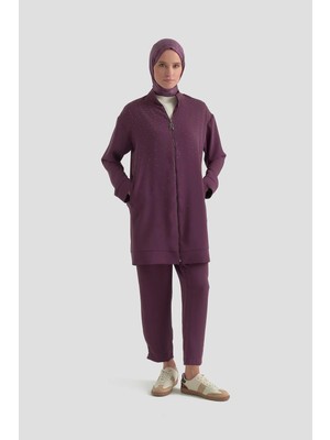 Armine Trend Taş Detaylı Fermuarlı Pantolonlu Ikili Takım Vişne 26YT625