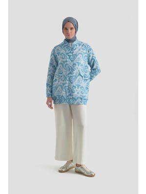 Armine Trend Ceketi Kendinden Desenli Cepli Pantolonlu Ikili Takım Mavi 25YT6134