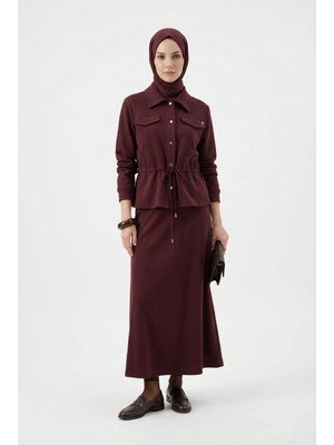 Armine Trend Cep Kapağı Detaylı Belden Sıkmalı Fitilli Etekli Ikili Takım Mürdüm 25KT659
