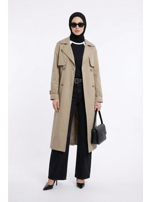 Armine Trend Belden Kuşaklı Allerli Trençkot Bej 26YT706