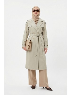 Armine Trend Belden Kuşaklı Arkası Allerli Cepli Trençkot Küf Yeşili 26YT707