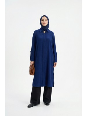 Armine Trend Kabartma Desenli Gizli Düğmeli Cepli Tunik Lacivert 26YT402